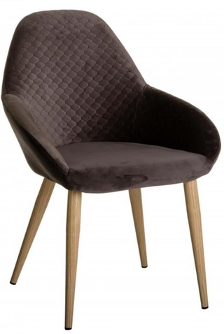 Стул-кресло Kent, велюровый темно-коричневого цвета/натуральный дуб