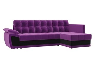 Угловой диван-кровать правый Нэстор прайм, фиолетовый/черный/микровельвет