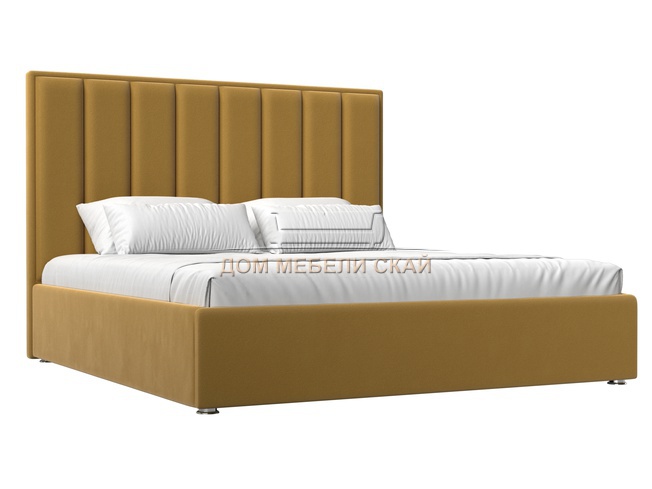 Кровать двуспальная 160x200 Афродита с ПМ, желтый микровельвет