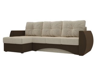 Угловой диван-кровать левый Сатурн, бежевый/коричневый/микровельвет
