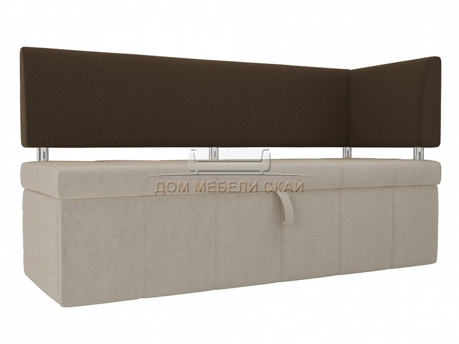 Кухонный диван Стоун с правым углом, бежевый/коричневый/микровельвет