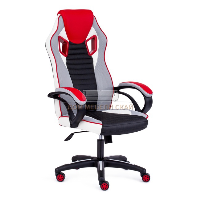 Кресло офисное PILOT, экокожа/сетка/светло-серый/красный