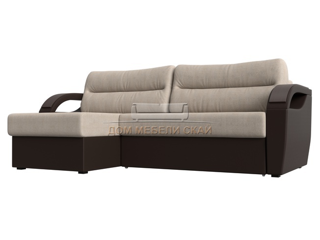 Угловой диван-кровать левый Форсайт, бежевый/коричневый/рогожка/экокожа