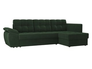 Угловой диван-кровать правый Нэстор прайм, зеленый/велюр