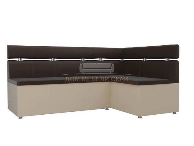 Кухонный угловой диван правый Классик, коричневый/бежевый/экокожа
