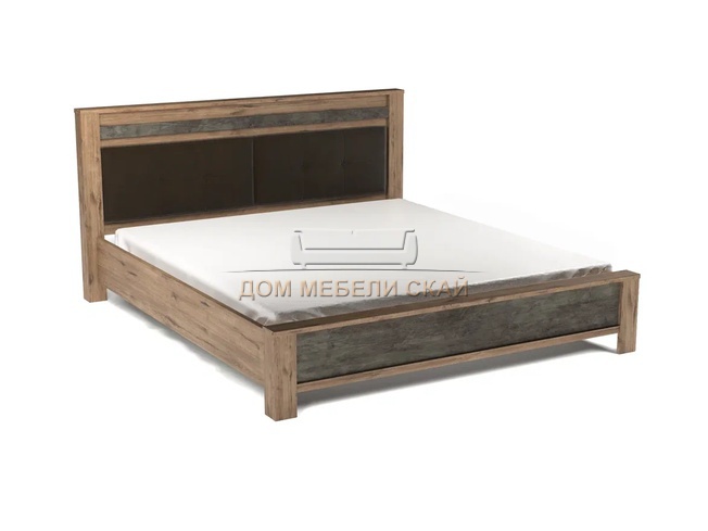 Кровать двуспальная 160x200 Денвер Люкс с мягкой вставкой и подъемным механизмом, дуб веллингтон/камень темный
