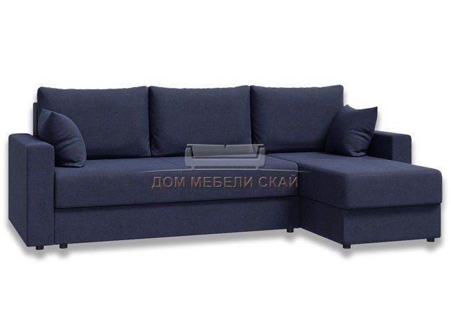 Угловой диван-кровать Лира с боковинами, темно-синий велюр