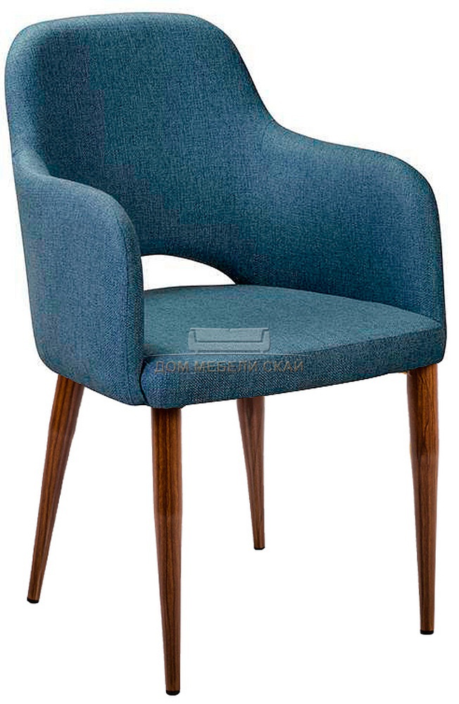 Стул-кресло Ledger, рогожка темно-синего цвета БлюАрт/темный орех