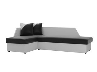 Угловой диван-кровать левый Андора, черный/белый/экокожа