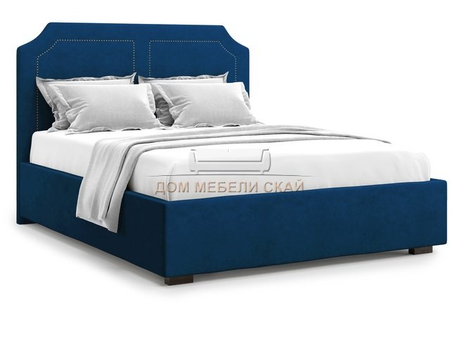 Кровать полутороспальная 140x200 Lago без подъемного механизма, синий велюр velutto 26