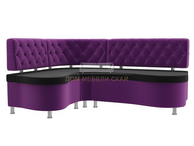 Кухонный угловой диван левый Вегас, черный/фиолетовый/микровельвет