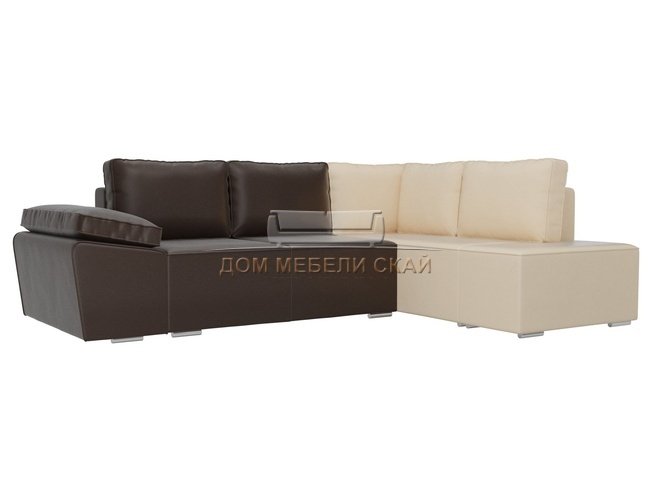 Угловой диван-кровать правый Хавьер, коричневый/бежевый/экокожа