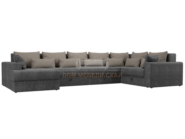 П-образный угловой диван Майами, серый/бежевый/рогожка