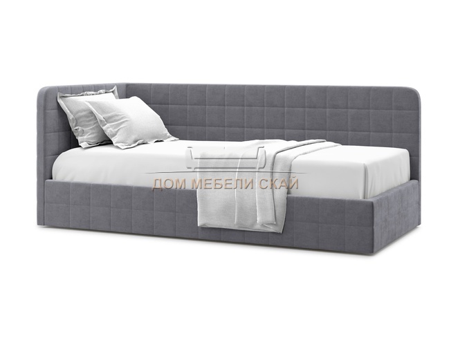 Кровать-кушетка мягкая Tichina 90x200 с ПМ, левая/серый велюр velutto 32