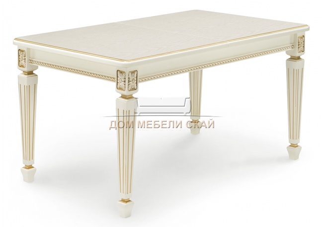 Стол обеденный раскладной Шанталь, слоновая кость/патина золото