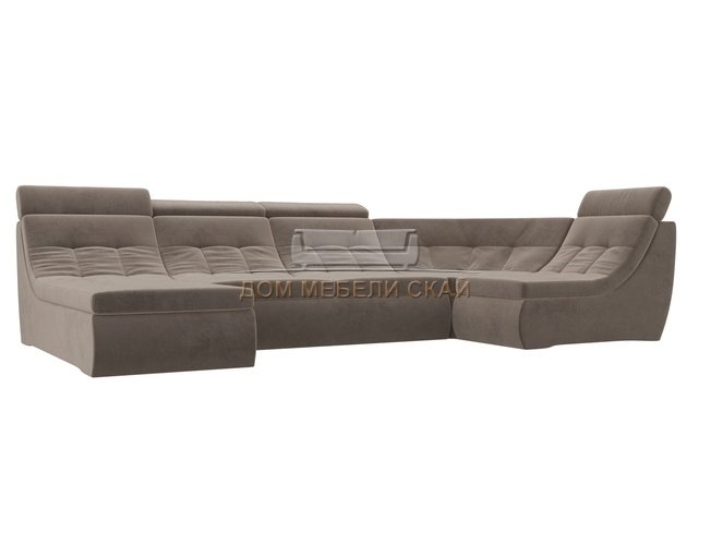 П-образный угловой диван Холидей Люкс, коричневый/велюр