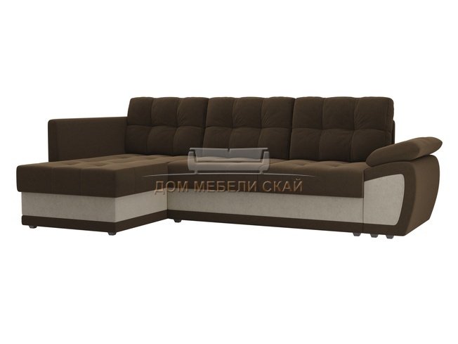 Угловой диван-кровать левый Нэстор прайм, коричневый/бежевый/микровельвет
