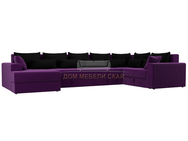 П-образный угловой диван Майами, фиолетовый/черный/микровельвет