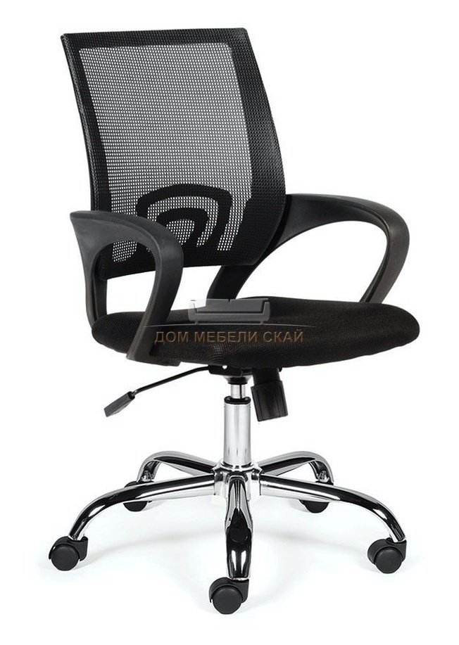 Кресло офисное Спринг, Full black/база хром/черная сетка/черная ткань