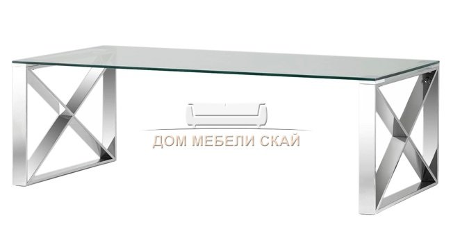 Журнальный стол 120x60 КРОСС, прозрачное стекло/сталь серебро