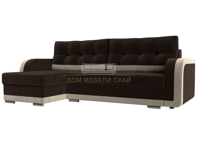 Угловой диван-кровать левый Марсель, коричневый/бежевый/микровельвет