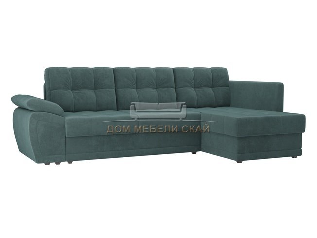 Угловой диван-кровать правый Нэстор прайм, бирюзовый/велюр