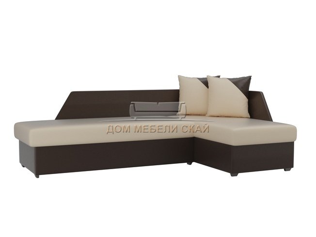 Угловой диван-кровать правый Андора, бежевый/коричневый/экокожа