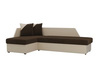 Угловой диван-кровать левый Андора, коричневый/бежевый/велюр/экокожа