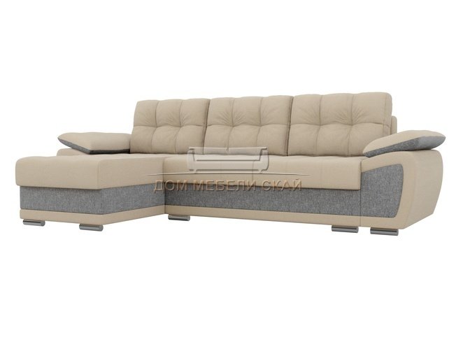 Угловой диван-кровать левый Нэстор, бежевый/серый/рогожка