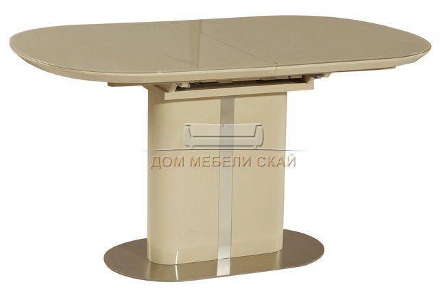 Стол обеденный раскладной DISCOVERY 140, лак ваниль со стеклом