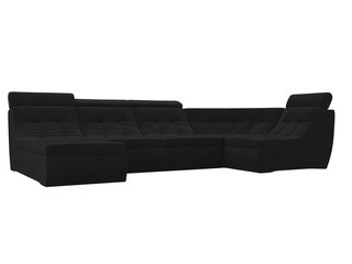 П-образный угловой диван Холидей Люкс, черный/велюр