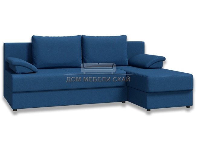 Угловой диван-кровать Лира без боковин, синяя рогожка