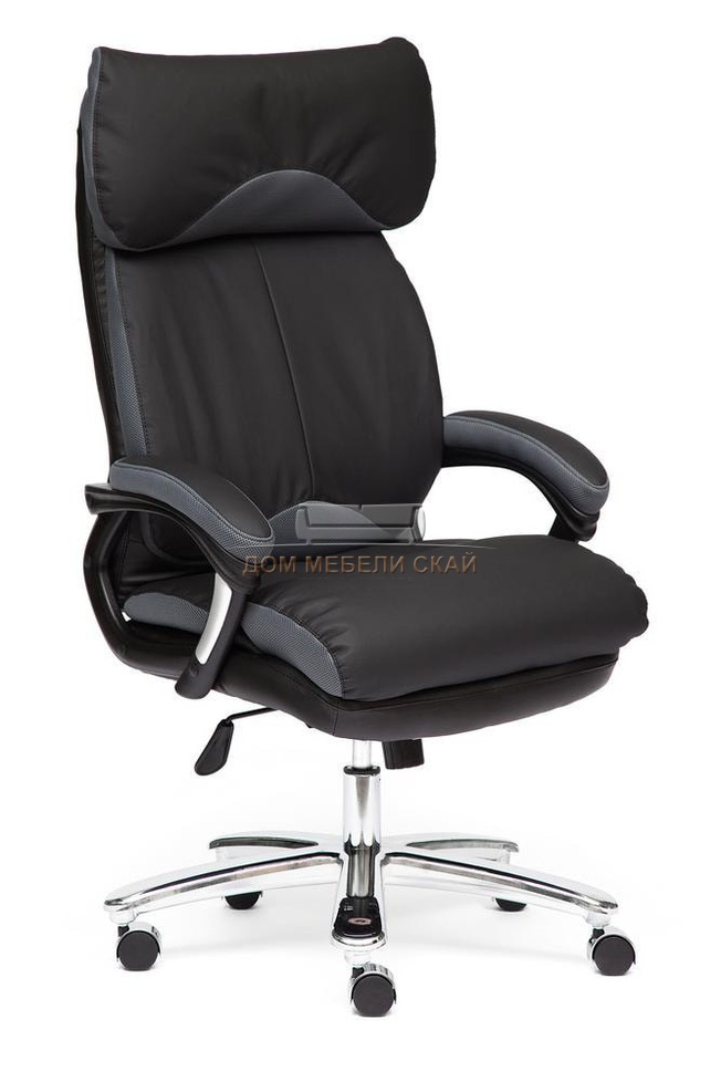 Кресло офисное Гранд Grand, черная натуральная кожа/серая сетка