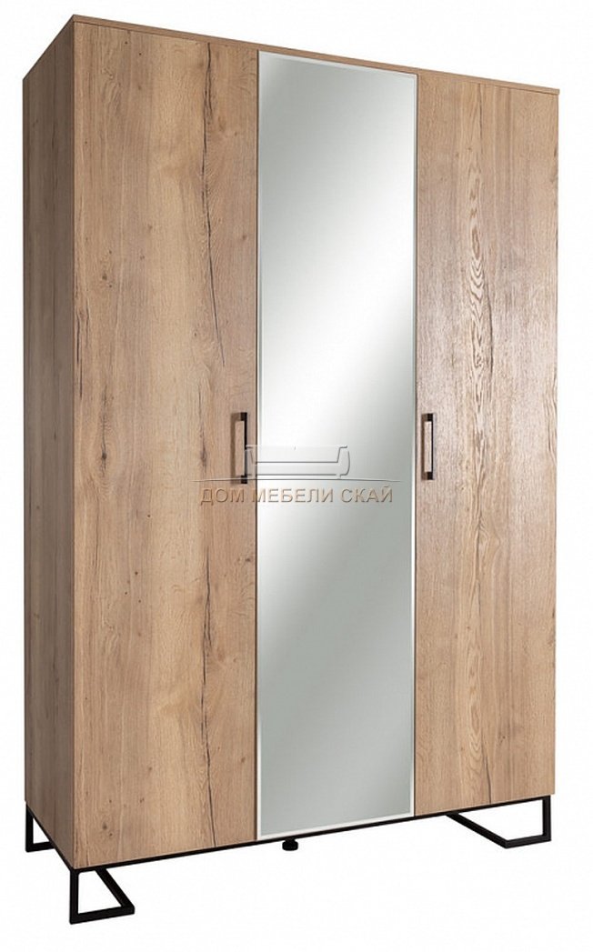 Шкаф 3-дверный с зеркалом Loft, дуб натуральный