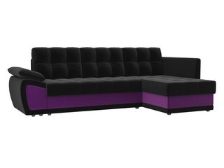 Угловой диван-кровать правый Нэстор прайм, черный/фиолетовый/микровельвет