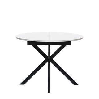 Стол обеденный раздвижной круглый Leset Капри со стеклом, белый/черный