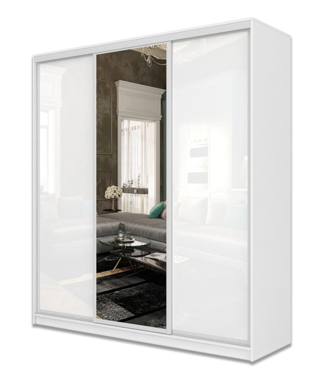 

Шкаф-купе Юпитер 3-дверный с зеркалом 2000 (глубина 600, высота 2400), белый/белый глянец