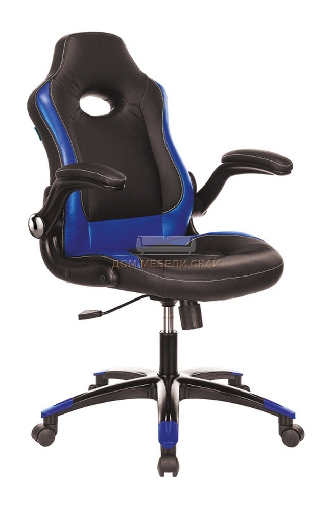 Кресло игровое VIKING-1N, черная экокожа/синие вставки