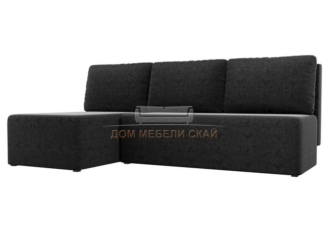 Угловой диван-кровать левый Поло, черный/микровельвет