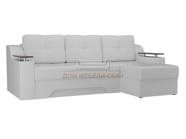 Угловой диван-кровать правый Сенатор, белый/экокожа