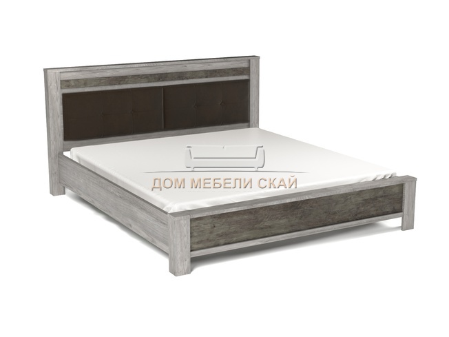 Кровать двуспальная 160x200 Денвер Люкс с мягкой вставкой, риббек серый/камень темный