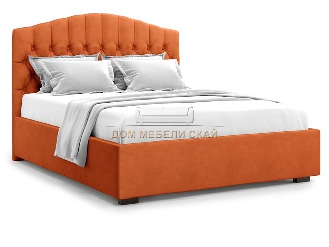 Кровать полутороспальная 140x200 Lugano с подъемным механизмом, оранжевый велюр velutto 27