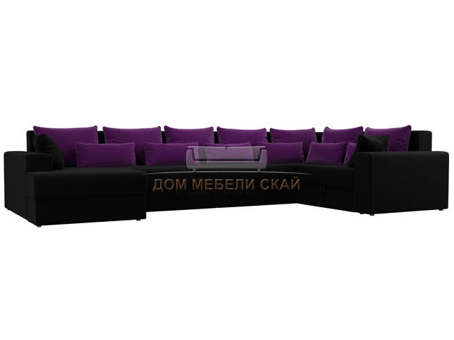 П-образный угловой диван Майами, черный/фиолетовый/микровельвет