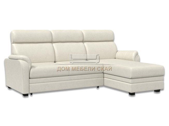 Угловой диван-кровать Омега 2-1, молочная экокожа