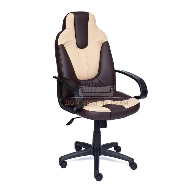 Кресло офисное Нео Neo 1, коричневая/бежевая экокожа