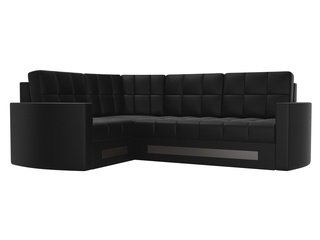Угловой диван-кровать левый Белла, черный/экокожа