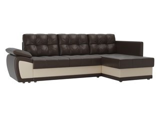 Угловой диван-кровать правый Нэстор прайм, коричневый/бежевый/экокожа