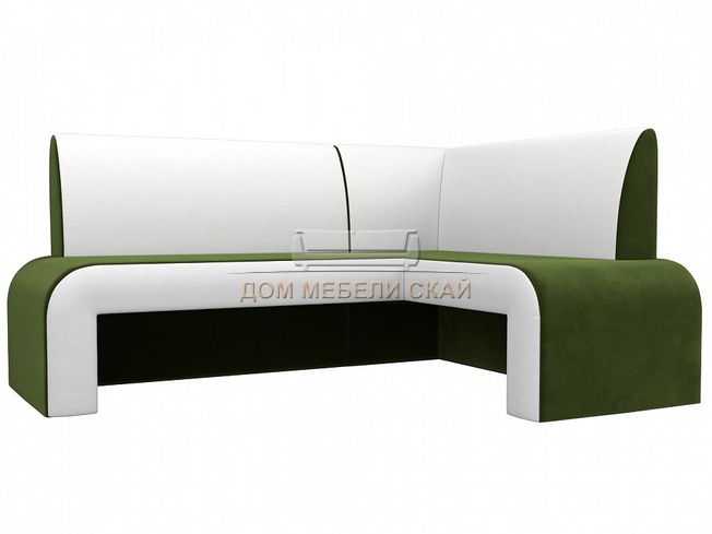 Кухонный угловой диван правый Кармен, зеленый/белый/микровельвет/экокожа