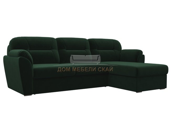 Угловой диван-кровать правый Бостон, зеленый/велюр