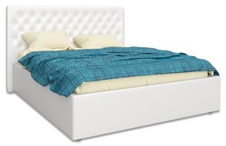 Кровать двуспальная Лофтум 1600 мягкая, белая экокожа